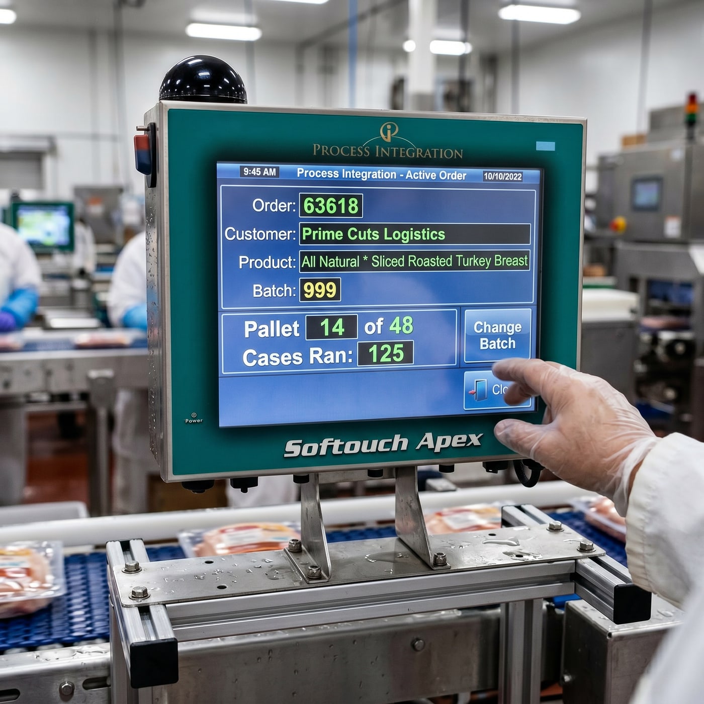 A Softouch Apex terminal in use on a food-processing line