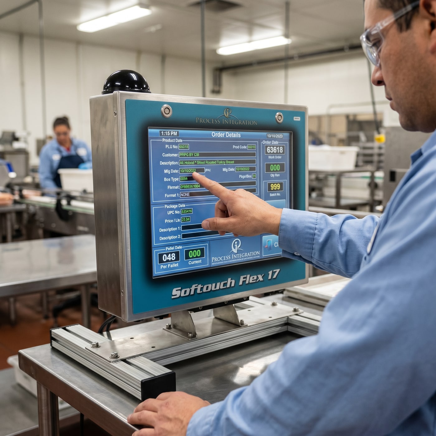 An operator using a Softouch Flex 17 on a processing line